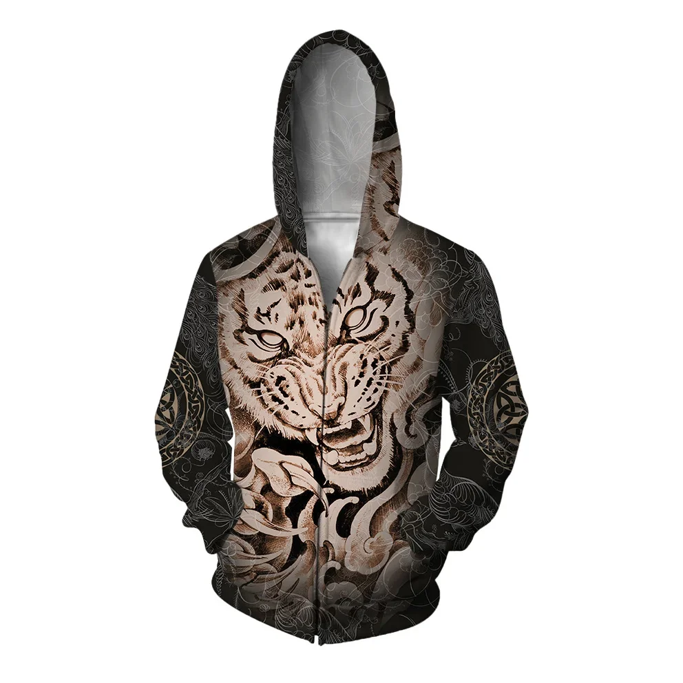thumbnail image 1 of Sudadera con capucha holgada para hombre, ropa de otoño, sudadera con estampado de tigre súper genial, sudaderas con cremallera, ropa de calle Harajuku para hombre, 1 of 4
