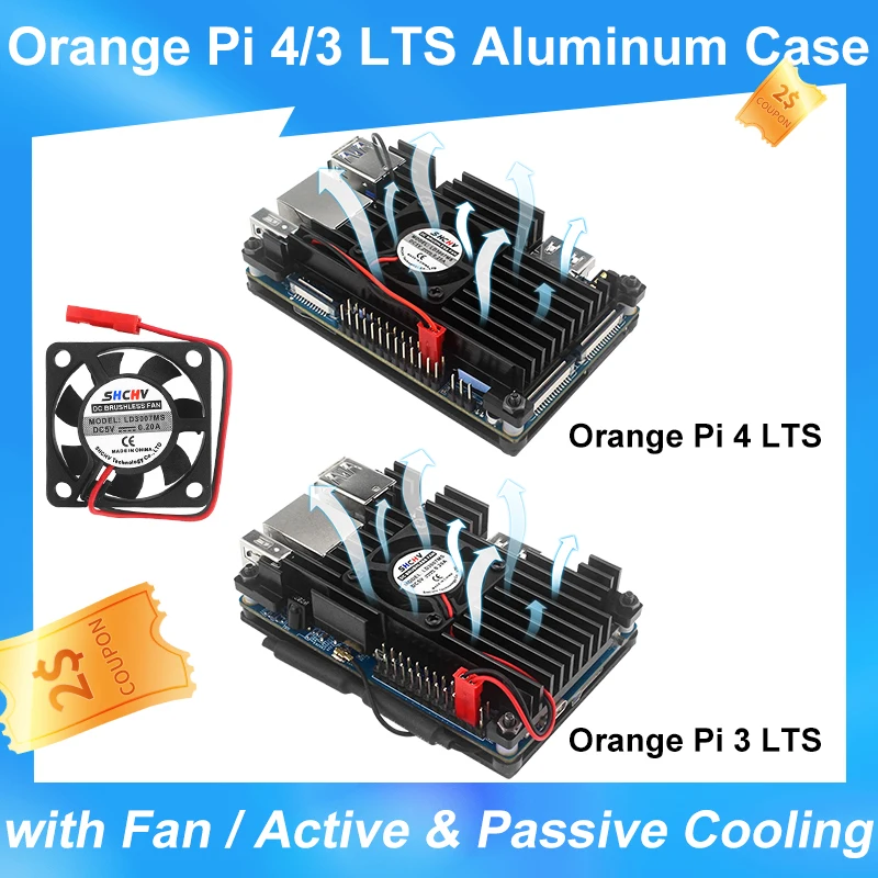 Tanie Pomarańczowa obudowa Pi 3 LTS aluminiowa obudowa czarna skrzynka z
