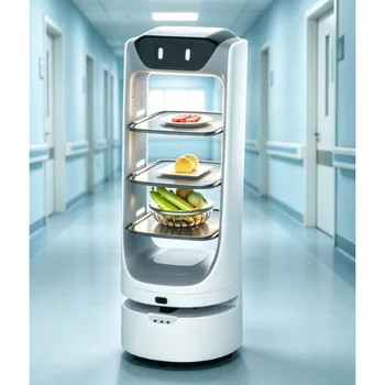Robot intelligente per la consegna di cibo con navigazione automatica e sistema anti-collisione, robot cameriere per ristoranti, catering, hotel e mense.