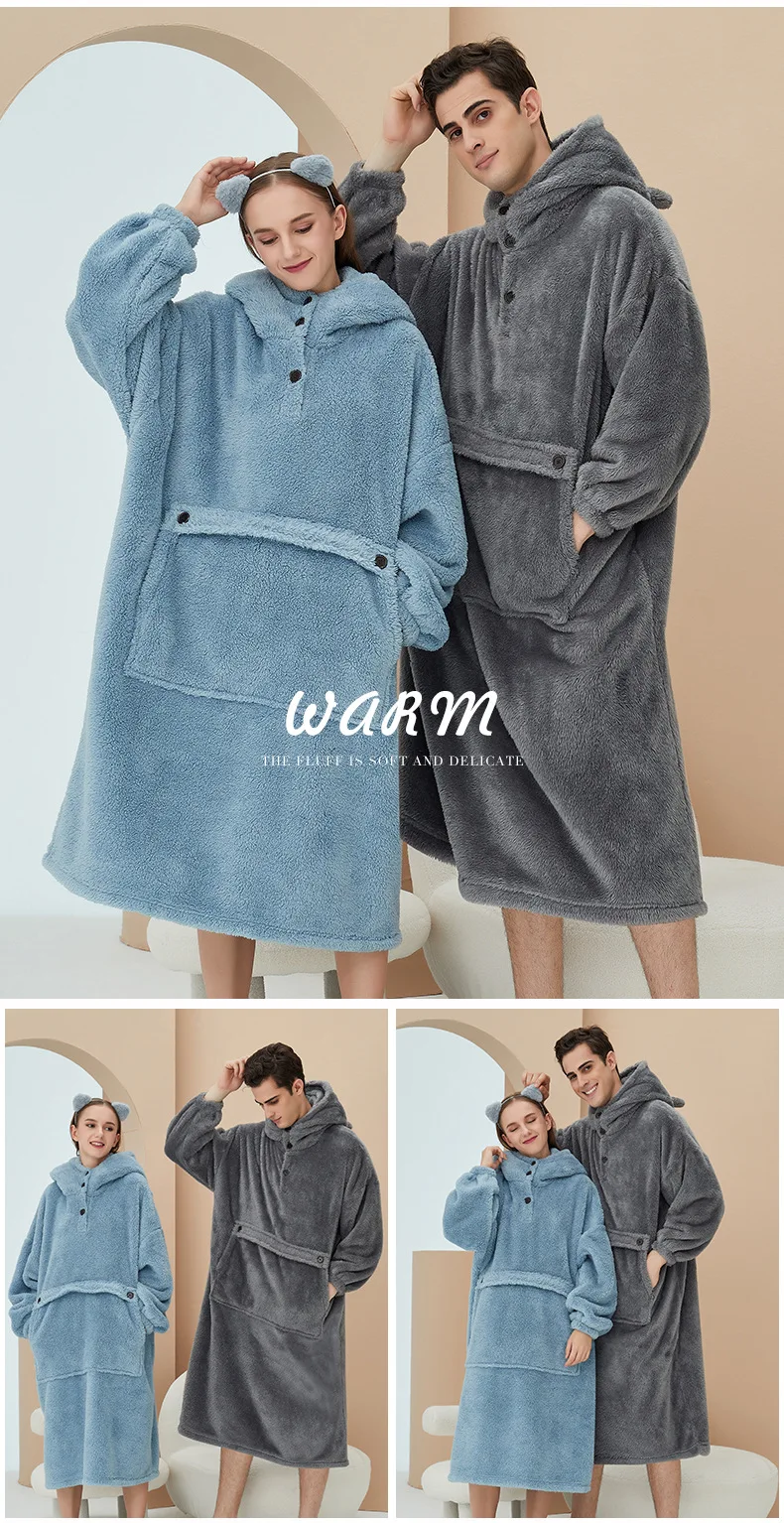 Unisex Robes Men Winter Dressing Gown Winter Warm Fleece Robe Pullover Hooded Women Winter Dressing Gown Robes Soft Bathrobe red pajama pants