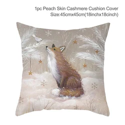 Festive Elk Christmas Decorative Cushion Cover - Peach Skin Pillowcase (5)