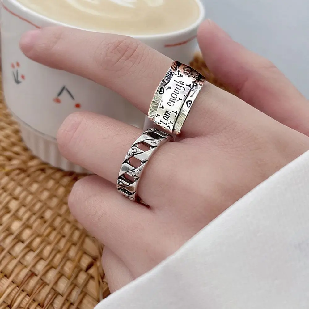 

Creative Dandelion Ring Silver Rotatable Relief Fidget & Anxiety Engraving Ring Wide Band "I am enough" Fashion Accessories New