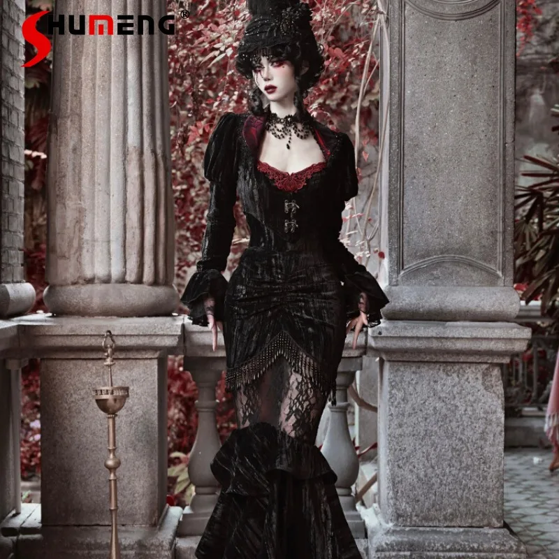 

Dark Black Gothic Halloween Velvet Cobweb Coat Cardigan Long Sleeve Slimming Top Jacket Autumn Winter 2023 New Jaquetas Feminina