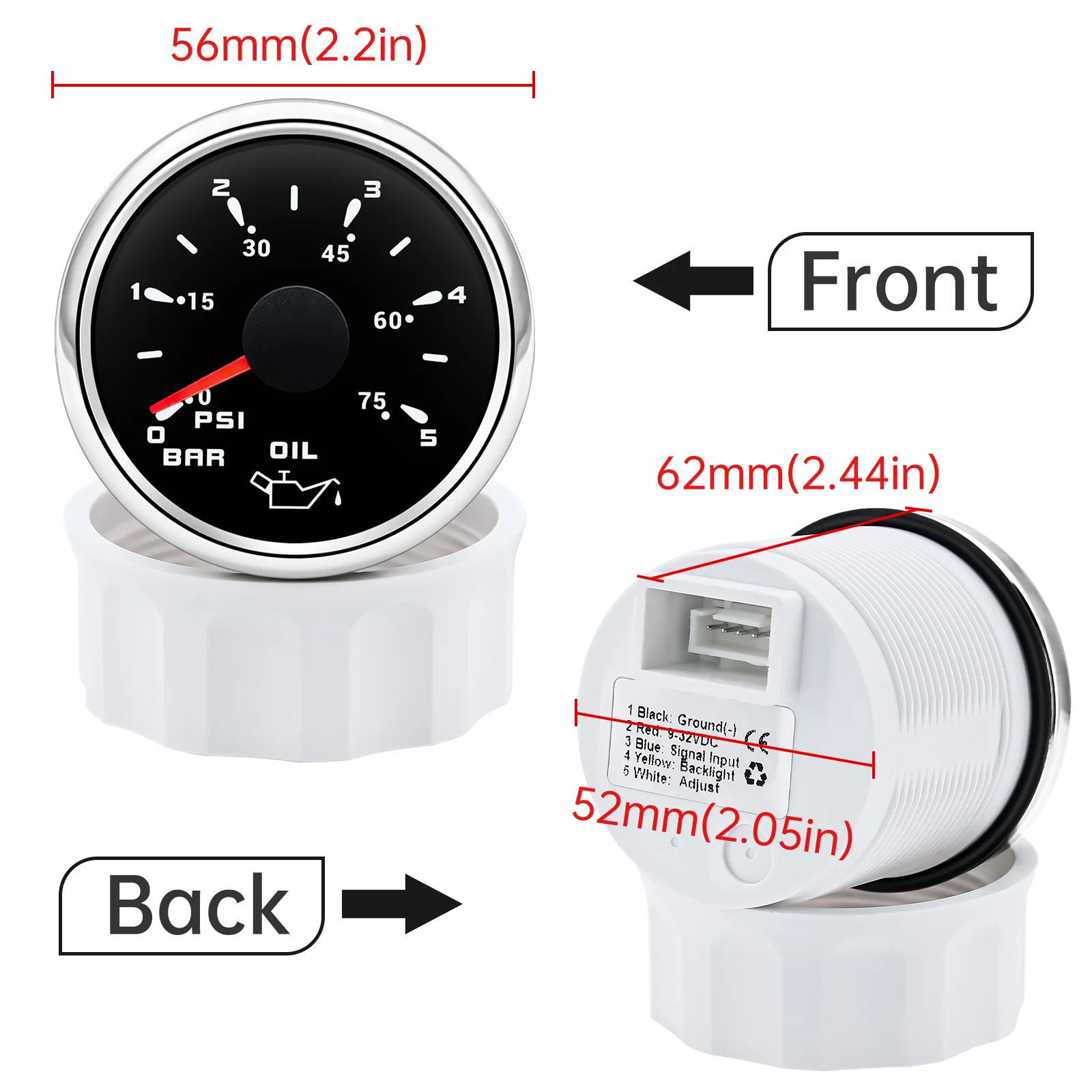 Marine Auto Boot 52mm Öldruckmesser + Sensor 0-5Bar 0-10Bar 7 Farbe Hintergrundbeleuchtung Ölpresse Meter Ölpresse Anzeige 12V/24V – Detail 7