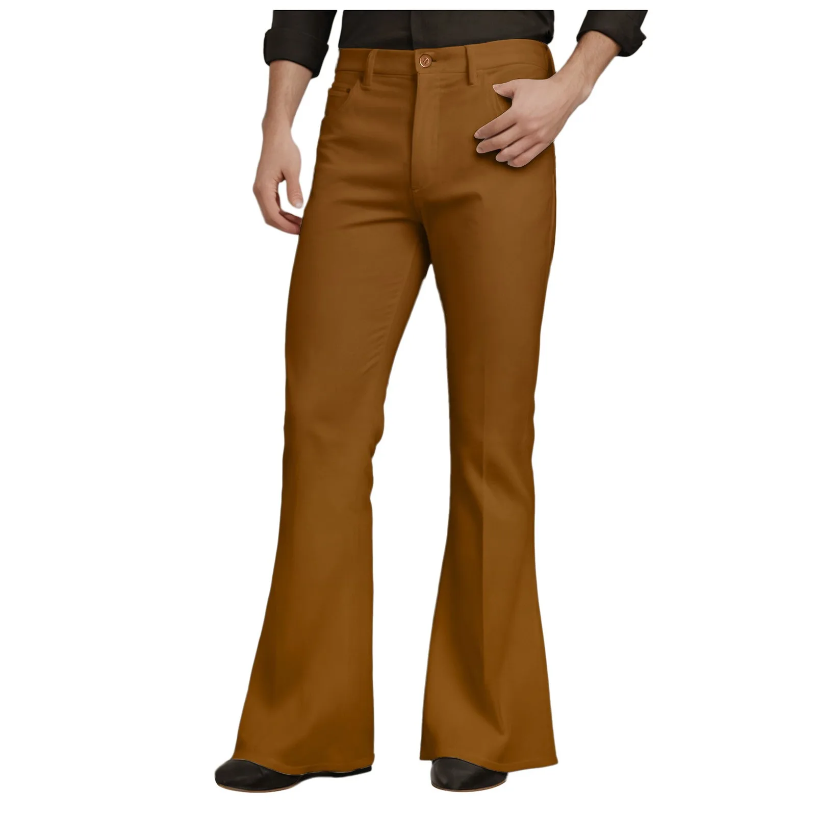 Mens Flare Pants Solid Slim Fit Long Pants Outdoor High Waist Zipper Button Casual Pants Trousers 2024 Autumn High Street Wear 3
