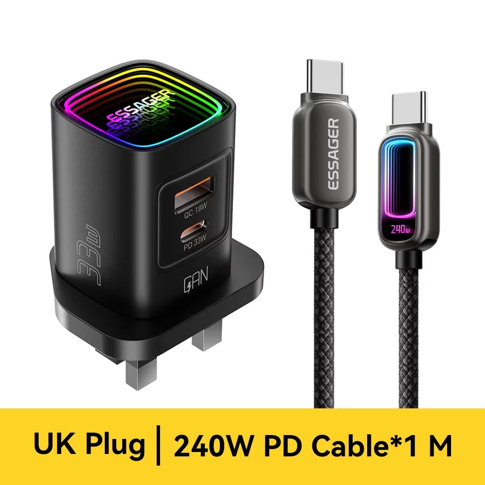 Essager GaN 33W USB-C Portable PD Fast Charger with RGB Lighting