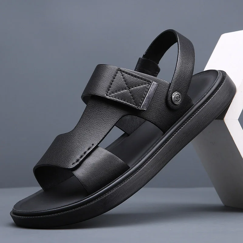 

Men's High Quality Beach Shoes Sandals Cow Quality Genuine Leather Non-slip Men's Slippers Breathable Two Uses Soft Beach Shoes