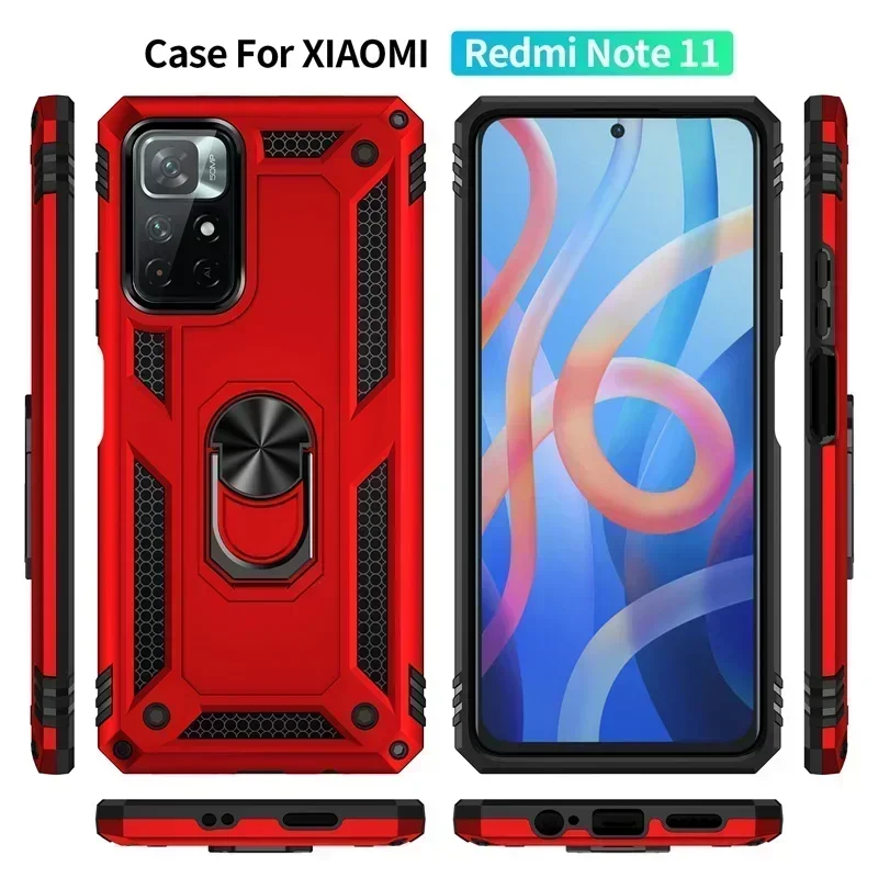 

Shockproof Armor Bumper Case For Xiaomi Redmi Note 12 11 11S 10 9 Pro Max 11T 10T 11A 12C 10C 10S 5G A1 X4 X5 Metal Ring Cover