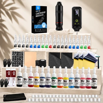 Kit Completo Macchina per Tatuaggi a Penna con Alimentatore Wireless e Aghi - Kit Pistola per Tatuaggi per Principianti e Artisti