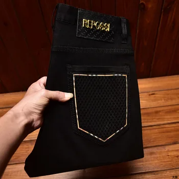 2024 New Light Luxury and Simplicity Black Jeans Men's Fashionable All-Match Straight Slim Fit Casual Trend Skinny Stretch Trous 1