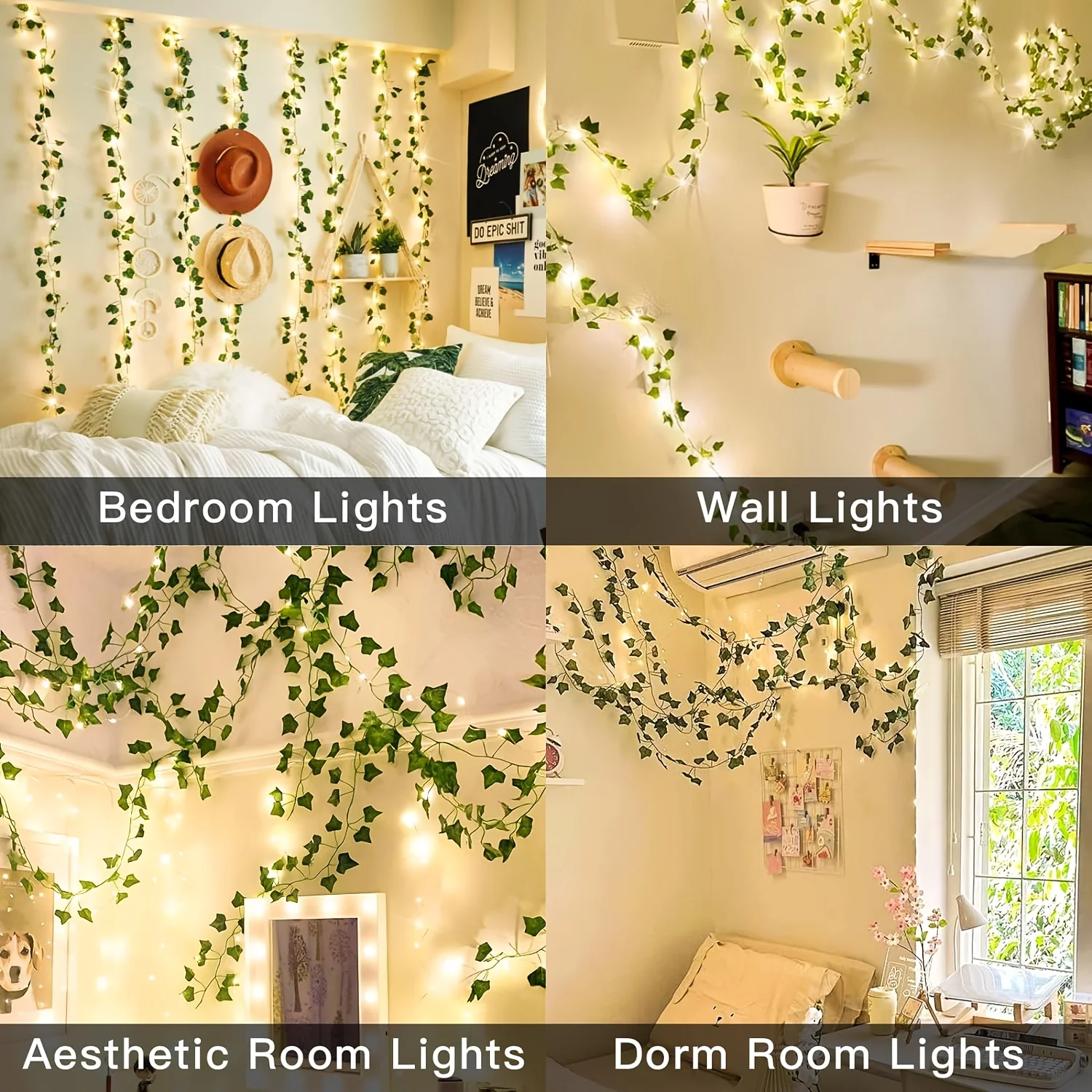 Battery Powered LED Silk Leaves Fake Creeper Green Leaf Ivy Vine LED String Light Garden Yard Hanging Garland Artificial Plants