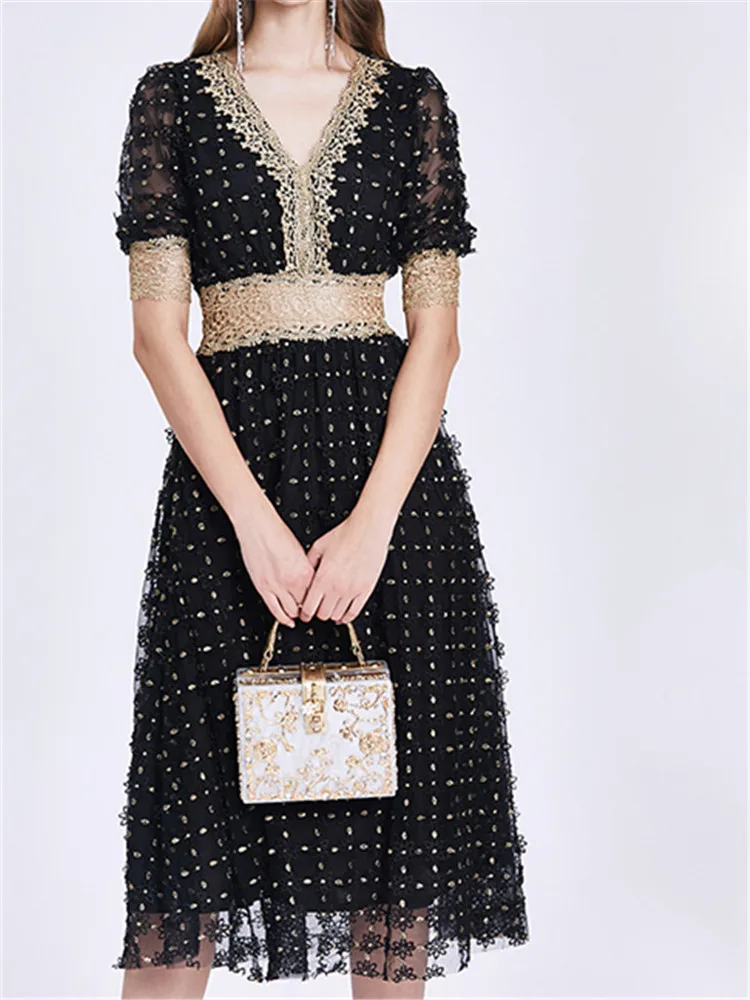 

Elegant Floral Dresses for Women 2022 Vintage Party Embroidery Lace Boho Short Sleeve Print Sexy Chic Mesh Runway Summer A-Line
