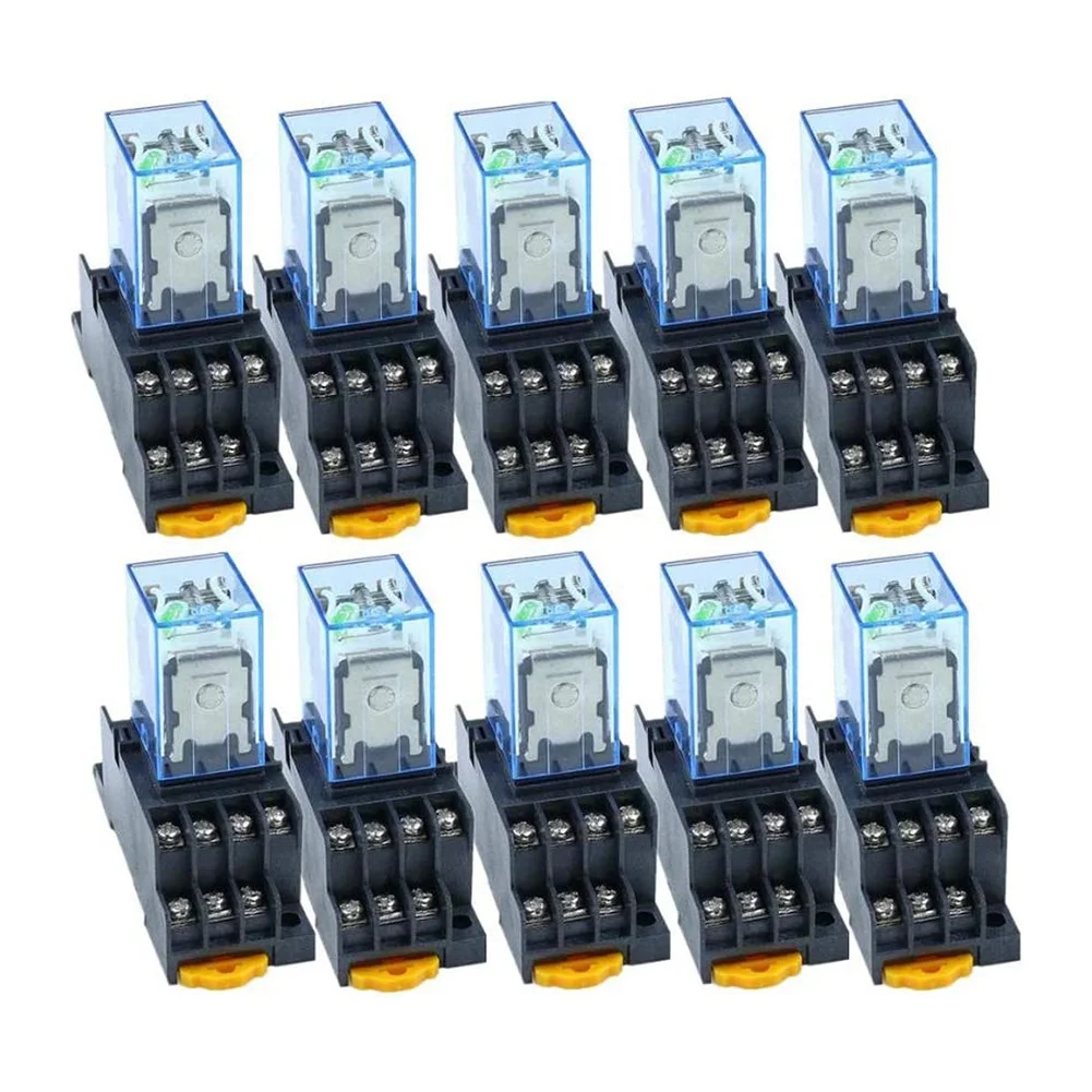 

10Pc MY4NJ 14PIN 4DPDT Electronic Mini Electromagnetic Relay 5A Coil with PYF14A Socket Base AC 220V