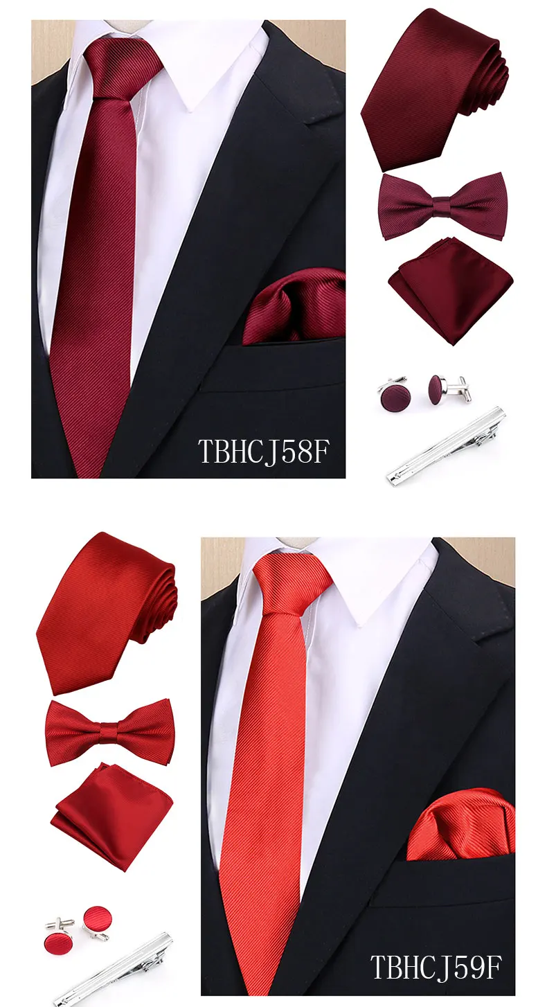 Luxuriöses, modisches Herren-Krawatten-Fliege-Set mit Einstecktuch, Manschettenknöpfen, Krawattenklammer, Weinblau, elegant, gestreift, Accessoires, Gravat – Detail 16