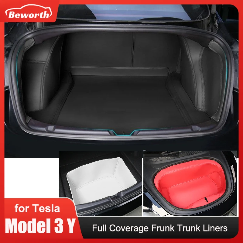 Leather Trunk Mat Liner For Tesla Model Y 3 Full Coverage Frunk Set All