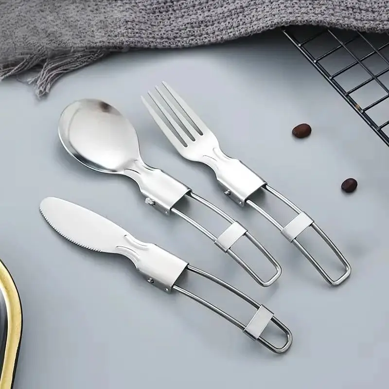 Creative Folding Design Outdoor Portable Picnic Tableware Set Stainless Steel Folding Salad Spoon Fork Chopsticks Kitchen Tools