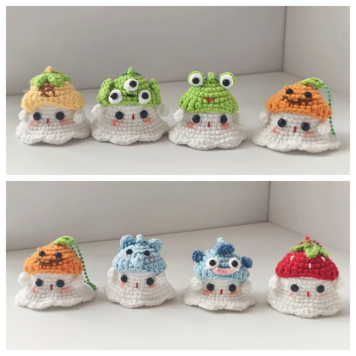 Halloween Cute Ghost Crochet Dolls Hand-woven DIY Amigurumi Finished Bag Pendant Decor Car Interior Ornaments Phone Pendant