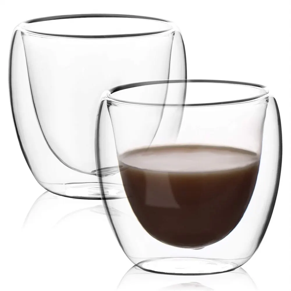 Tasses à café en verre transparent à Double paroi, 5 tailles, ensemble de 6 tasses à couche isolée pour Bar, thé, lait, jus, eau, verre à expresso