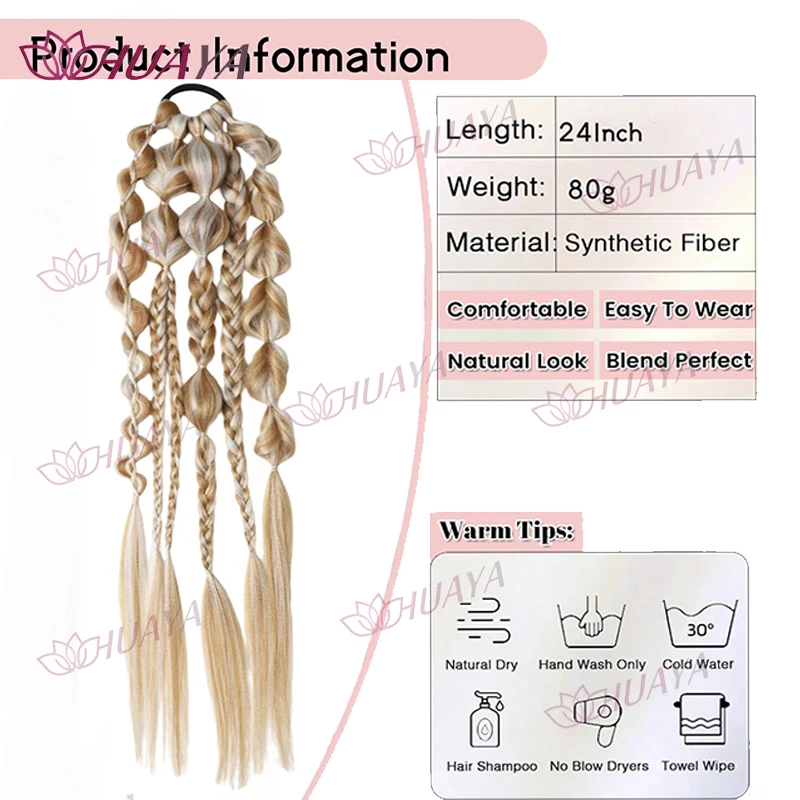 24 Inch Synthetic Fiber Handmade Mixed-Color Lantern Bubble Twist Braids – Daily & Vacation Style Hair Extensions, Suitable for 2