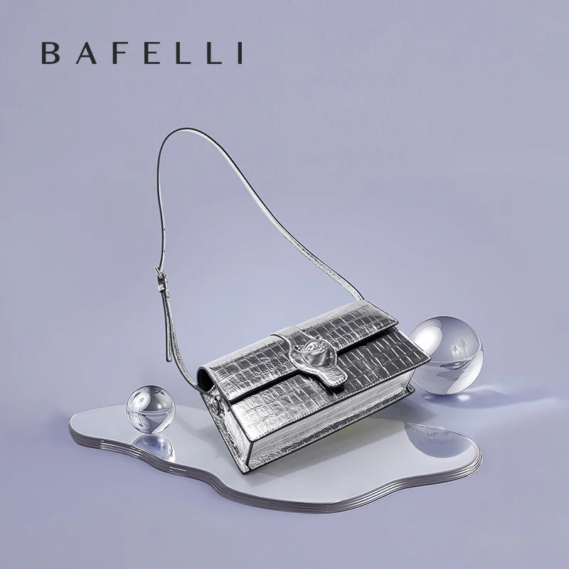 BAFELLI NEW WOMEN'S LUXURY BAGS CAT BRAND FASHION HANDBAG SILVER LEATHER CLUTCH STYLISH EVENING CASUAL PURSE HIGH QUALITY