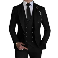 3 Pcs 2023 Fashion New Men Leisure Boutique Business Solid Color Wedding Suit Coat Pants Vest  Set Dress Blazers Jacket Trousers 1