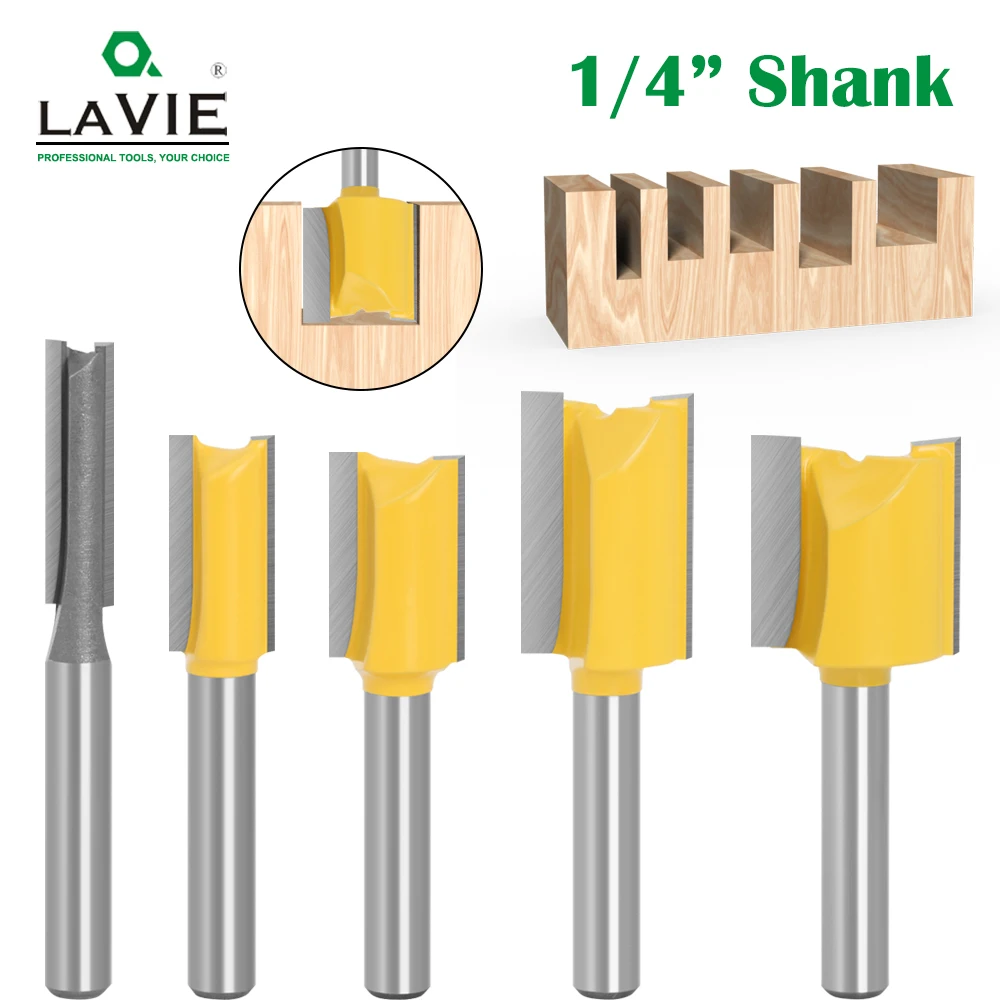 

LAVIE 5pcs 1/4 Shank 6.35mm Straight Knife Dado Router Bit Set Trimming Milling Cutter For Woodworking Bits Cutting MC01033