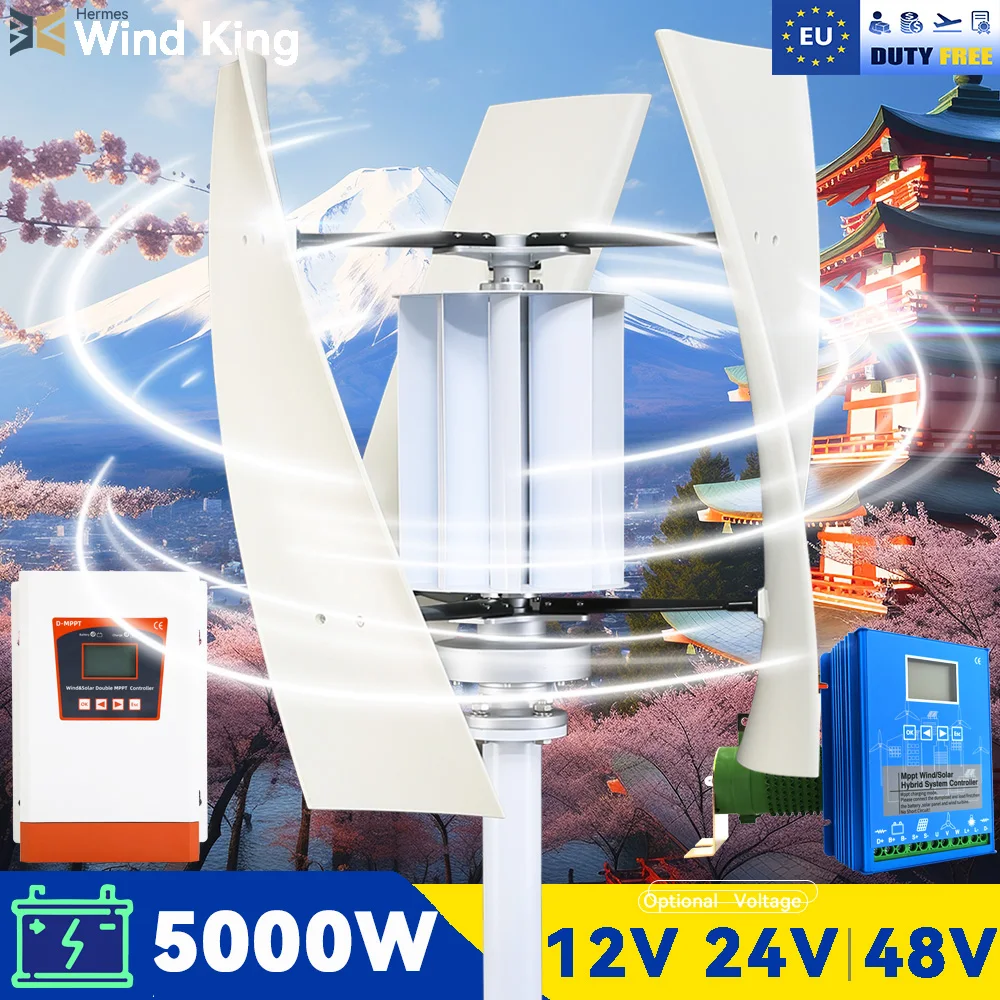 

【Higher Power】Windking 5000W Max Vertical Wind Turbine，3 Blades 5000W Maximum，High Efficiency Windmill With Hybrid Solar System