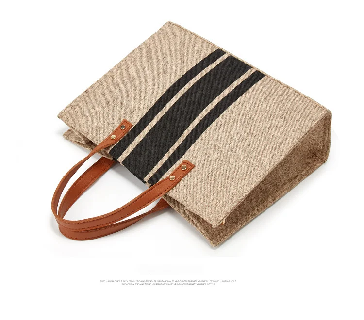 Porte-documents portable pour femmes, version coréenne, nouvelle version minimaliste rayée, toile de grande capacité, épaule simple diagonale, 2024_voghion.com