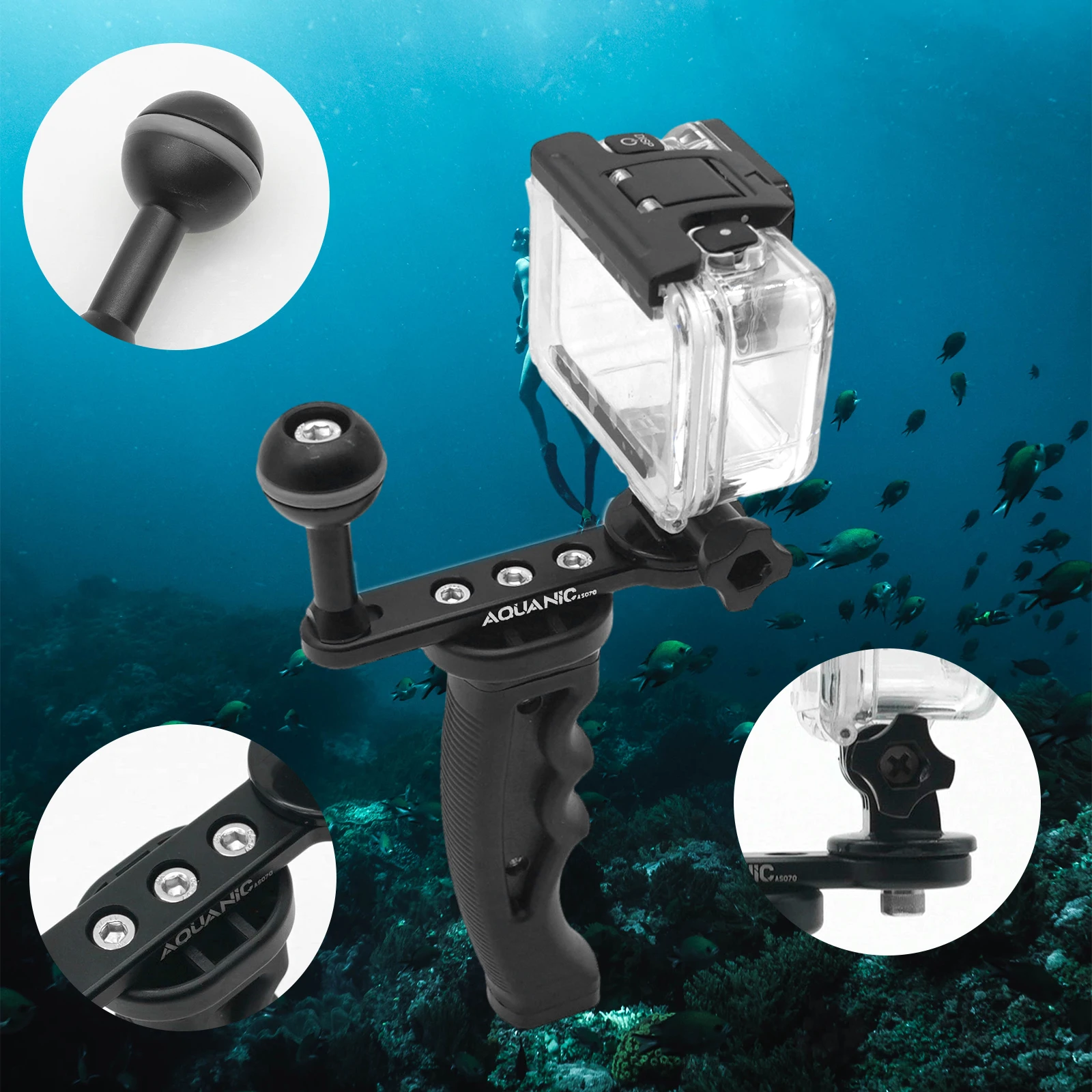 Aquanic Handheld Single ball head stand dive light stand Gopro accessories insta360 Ace pro Camera waterproof housing stand light stand photographic light stand photo tripod