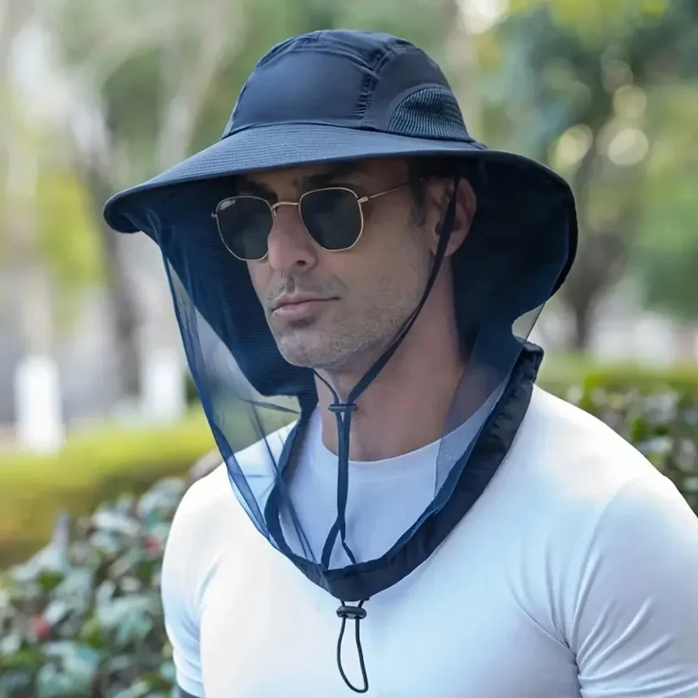 Description Picture 3 of itemFoldable Mosquito Hat With Hidden Net Mesh Repellent Insect Bee Protection Casual Outdoor Sunscreen Fishing Cap Panama Hat