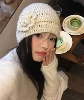 new beanie Pullover caps equin Handmade crochet hat wool hat Knitted hat skiing cap 3D Flower Winter Warmth Hat Thick gentle hat 1