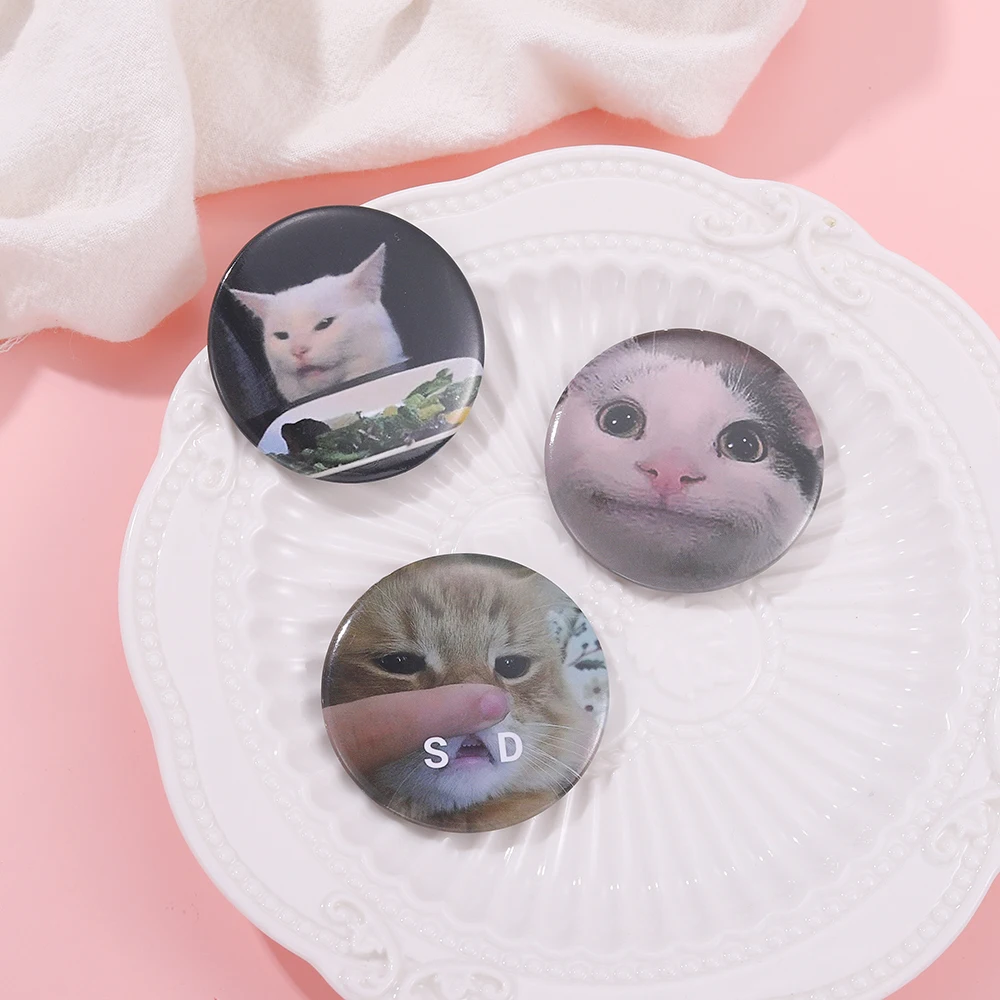 4 Style Cute Cat Soft Button Pins Sad and Cool Meme Pack Printed Icon Gifts  for Friends Badge Collar Brooch Lapel Pin Metal
