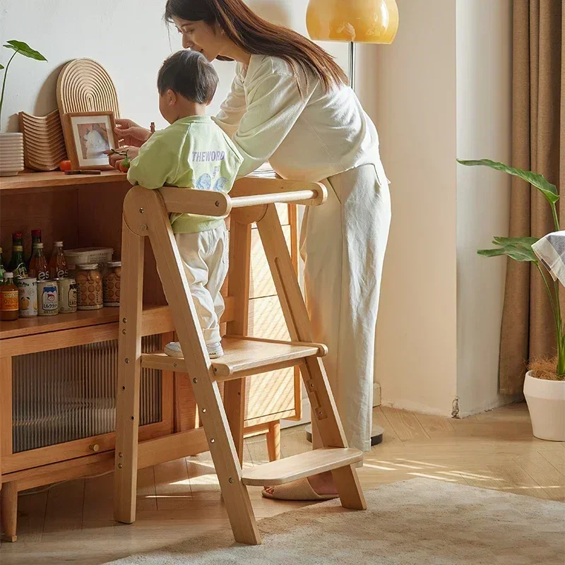Luxury Portable Folding Footrest Solid Wood Living Room Chairs Children's Footstool Baby Standing Stool Mobile Home Furniture