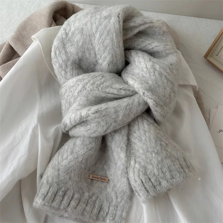 Korean Wool Knit Scarf - Thick Warm Imitation Cashmere Muffler for Women