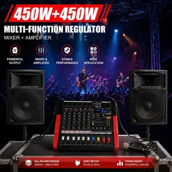 6-Channel with 450W Amplifier Audio Mixer for Performance | Sound Bar with Power Amplifier, 450W Power Output, 7-Stage Equalizer, 99 DSP Effects, Bluetooth & USB Playback 3