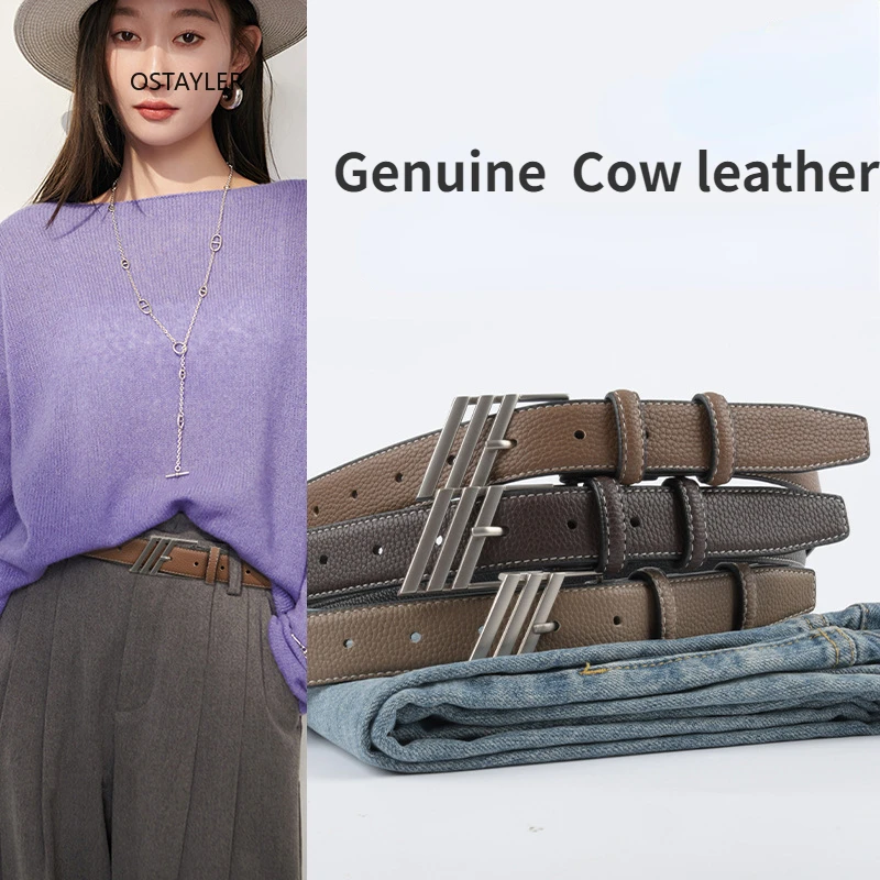 

Женский ремень из натуральной кожи, Однотонный Регулируемый пояс из воловьей кожи с металлической пряжкой, 2023