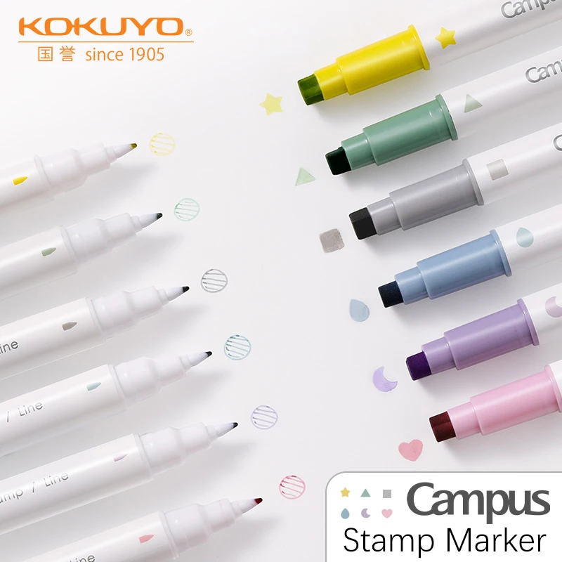 

6colors Japan KOKUYO Campus Stamp Line Marker Double-Tip Highlighter with Stamp Student Cute Pens