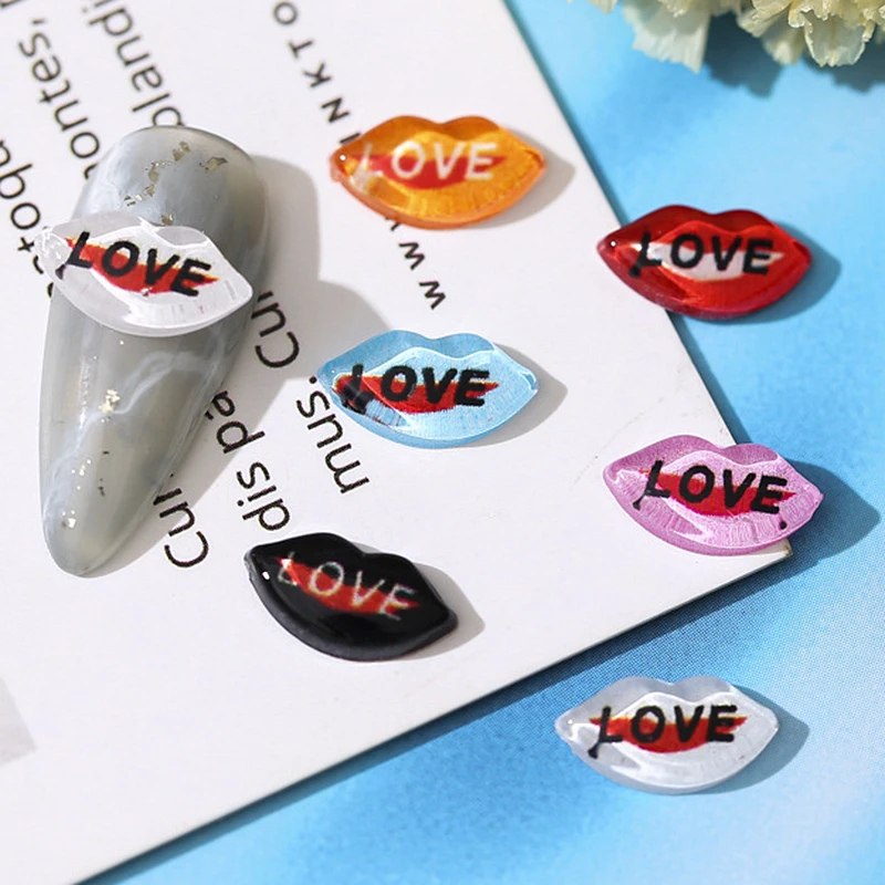 

50PCS Lip Print Design For Nail Decorations Charms Love Kawaii Nails Art Accesoires Rhinestones Nail Supplies For Professionals