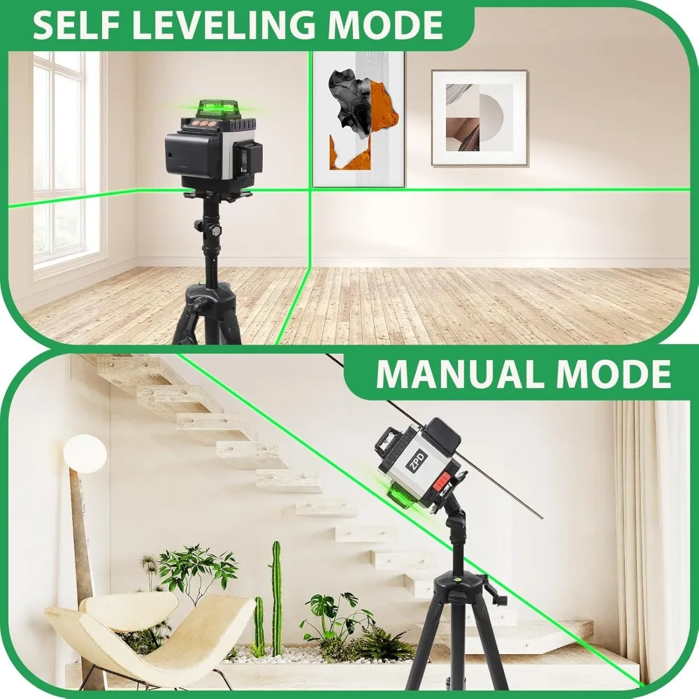 Laser Level, ZPD Laser Level with Tripod, 4 x 360° Self Leveling Laser Level Green Lazer Level 4D Laser Level 360 Self Leveling 3