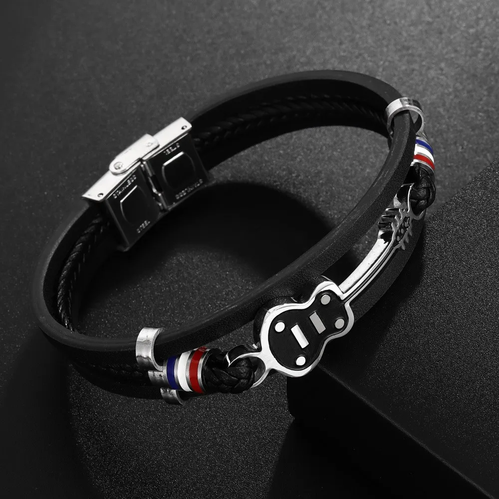 Music Lovers Guitar-shaped Bracelet Men's Punk Woven Leather Bracelet Popular Personality Holiday Gift Party Acces