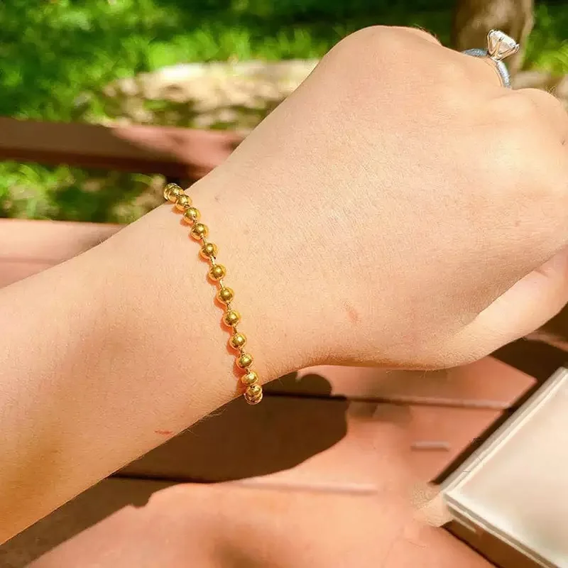 Beaded Chain Bracelets Stainless Steel Gold/ Silver Color 4 mm For Women 18K Gold Jewelry Accessories