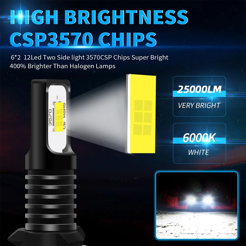2개 LED 자동차 전면 안개등 881 램프 전구 6000K 플러그 앤 플레이 25000LM 현대 산타페 2004-2012 2007 2008 2009 2010 2011용