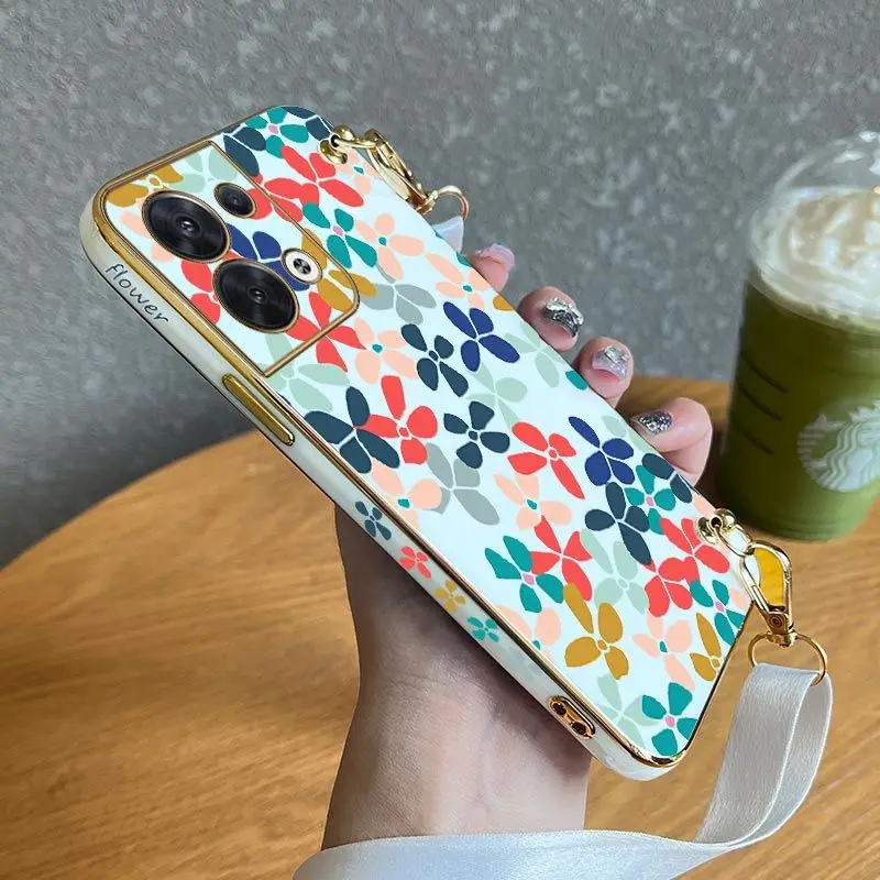 

Forest Of Flowers Lanyard Plating Phone Case For OPPO Reno 7 Lite 7Z 6 6Z 6 ProPlus 5 Lite 5F 8 8T 8 Pro 7 4 Lite 4F 3 Pro Cover