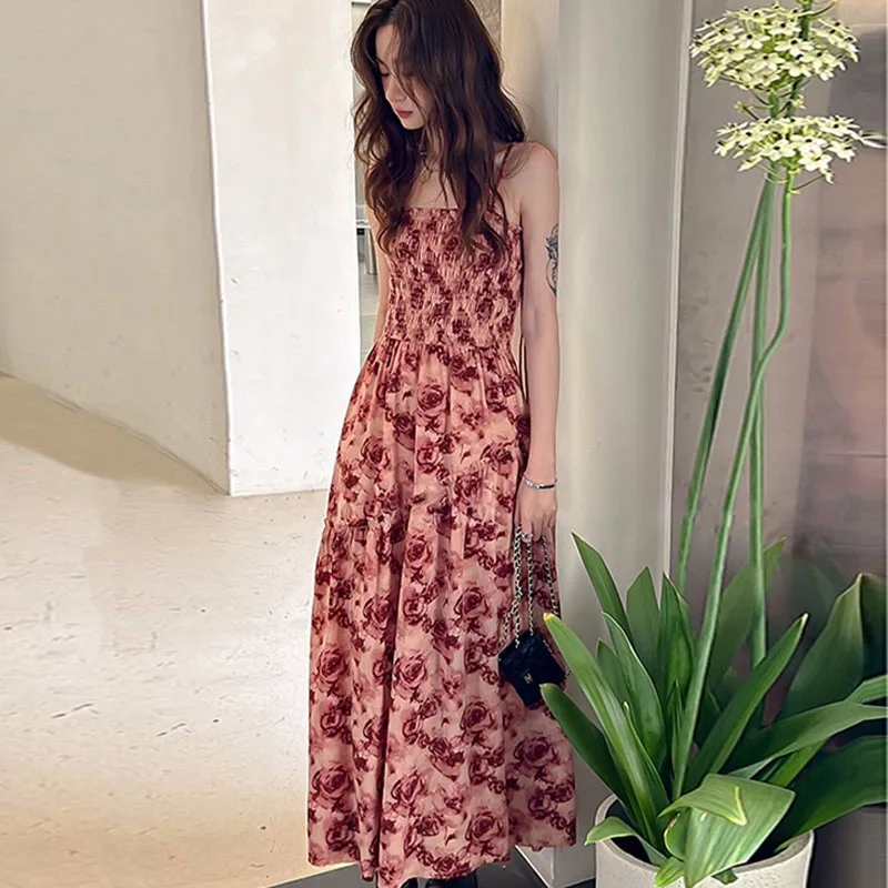 

Женское плиссированное платье без рукавов, ТРАПЕЦИЕВИДНОЕ ПЛАТЬЕ с квадратным вырезом и розами на бретельках, приталенное платье с завышенной талией, лето 2019