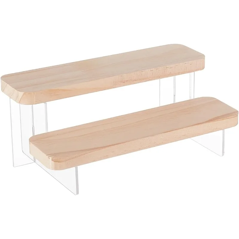 Présentoir Acrylique 2 Étages Avec Base Bois - Pour Collections, Modèles Ou Lego - 25x30cm