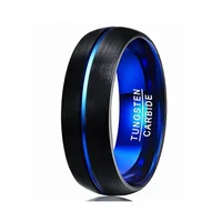 Black Anodized 8MM Wide Tungsten Steel Ring With Blue Inner Circle For Men Tungsten Steel Ring Stocking One Piece Forward Delive
