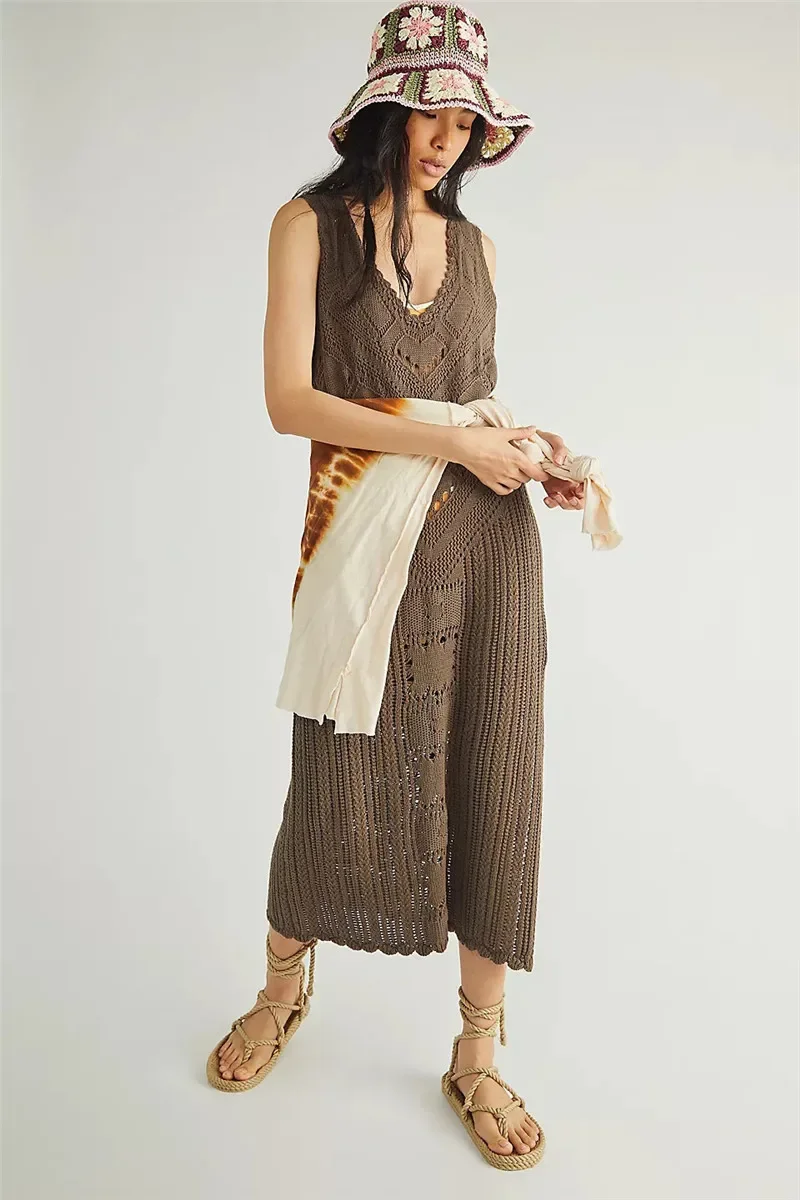 2024 New Summer Vintage Knit Swimwear Cover Up Over Size Kaftan for Women Bohemian Solid Kimono Robe Plage Biquinis Dress Bikini