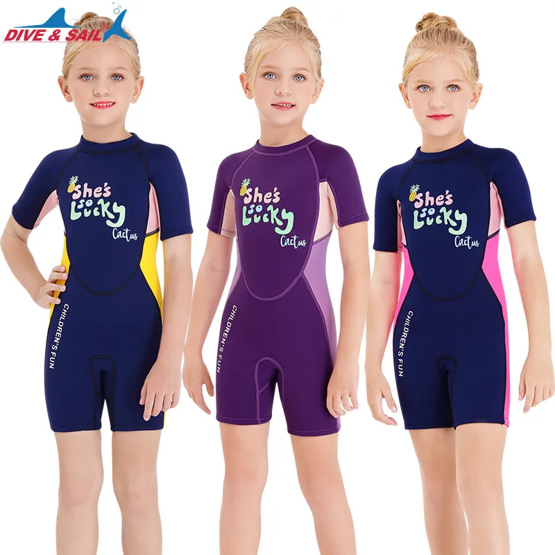 

New 2.5mm Neoprene Wetsuit Children Diving Suit Children Short Sleeves Swimsuit for Kids Girl Keep Warm UV Protection Swimwear