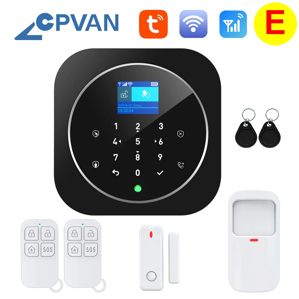 CPVAN Wireless Smart Home GSM Security Alarm System With PIR Motion Detector Door Sensor Alexa Compatible App Control emergency buzzer for elderly Alarms & Sensors