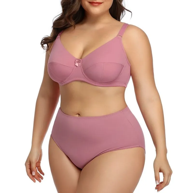 Beauwear 80D-120F Women's Plus Size Lingerie Set Sexy Plain Underwear Set UltraThin Unlined Full Cup Bra And Panty Set
